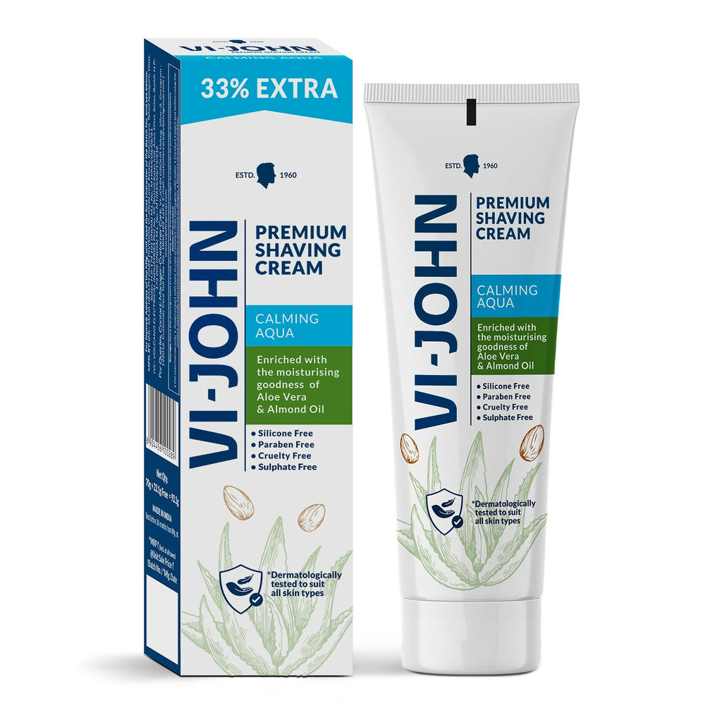 VI-JOHN Dermatologically Tested Premium Claming Aqua Shaving Cream Enriched with Aloevera & Almond Oil free From Silicone,Paraben & Mineral Oil | Grocsy