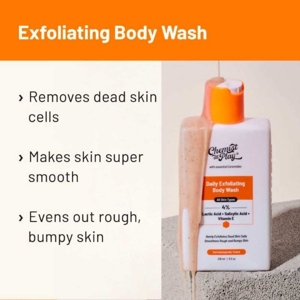 Chemist At Play Lactic Acid Exfoliating Body Wash & AHA Underarm Roll-On Combo | Grocsy