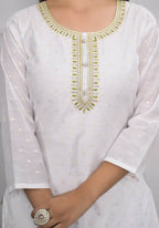 White Viscose Silk Embroidery with Thread and sequence Stitched Suit With Dupatta - Tanisha | Grocsy