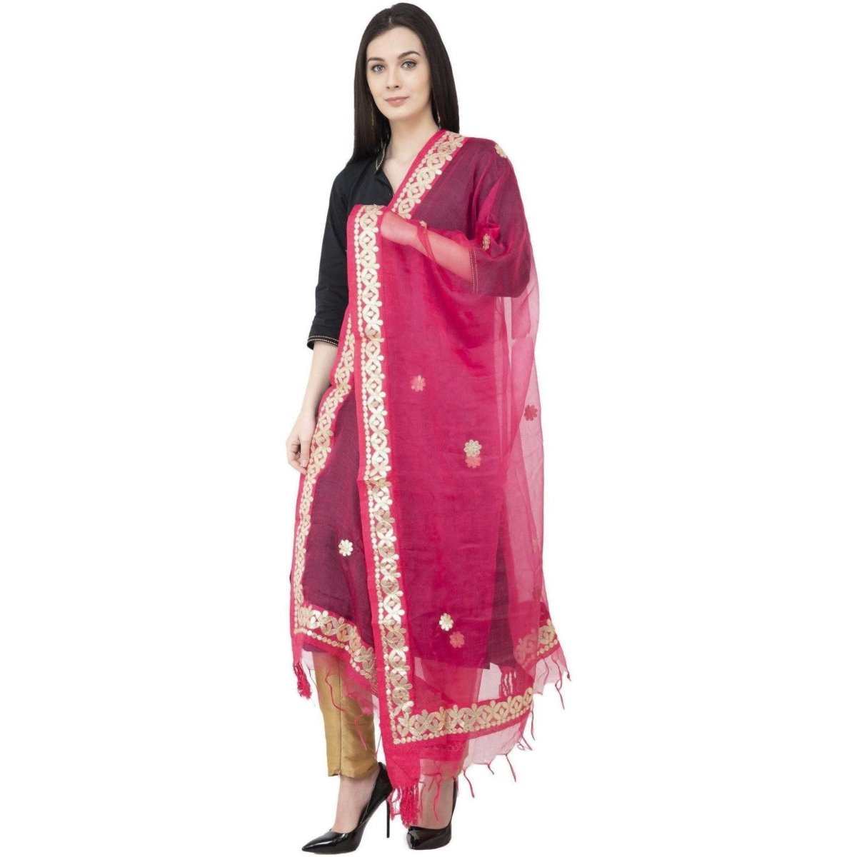 A R Silk Orgenza Gota Patti Fancy Dupatta Gajari Color Dupatta or Chunni | Grocsy