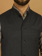 Even Apparels Nehru Jacket With Welt Pockets - Blue | Grocsy