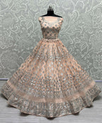 Jyoti Fashion Women's Peach Bridal Net Zari with Thread Embroidered Wedding Lehenga Choli | Grocsy