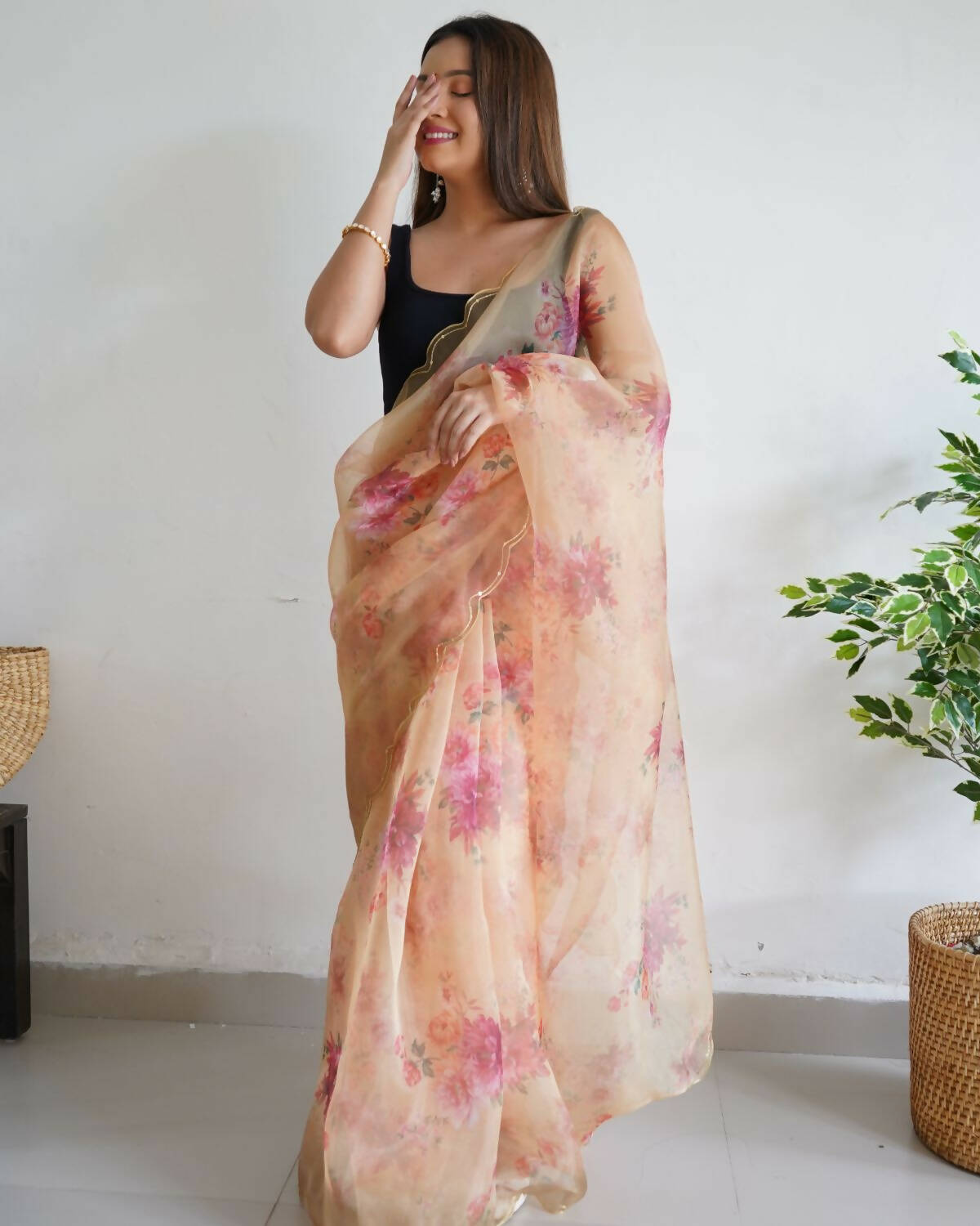 Vamsee Yellow Organza Saree | Grocsy