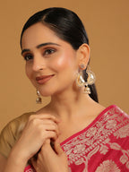 Nuyug 22K Gold Plated White Stone Studded Contemporary Mini Jhumki Dangler Earrings | Grocsy