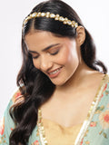 Gold-Polished White Kundan-Studded Hair Band - Ruby Raang | Grocsy