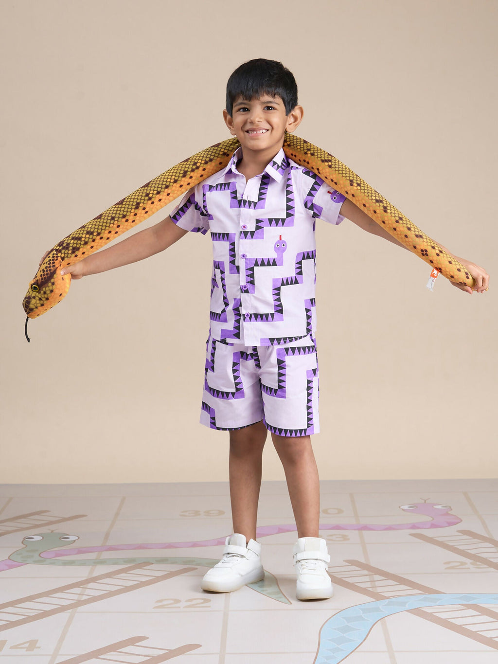 Snakes and Ladders Boys Purple Table Print Shirt and Boxer Set from Siblings Collection | Grocsy