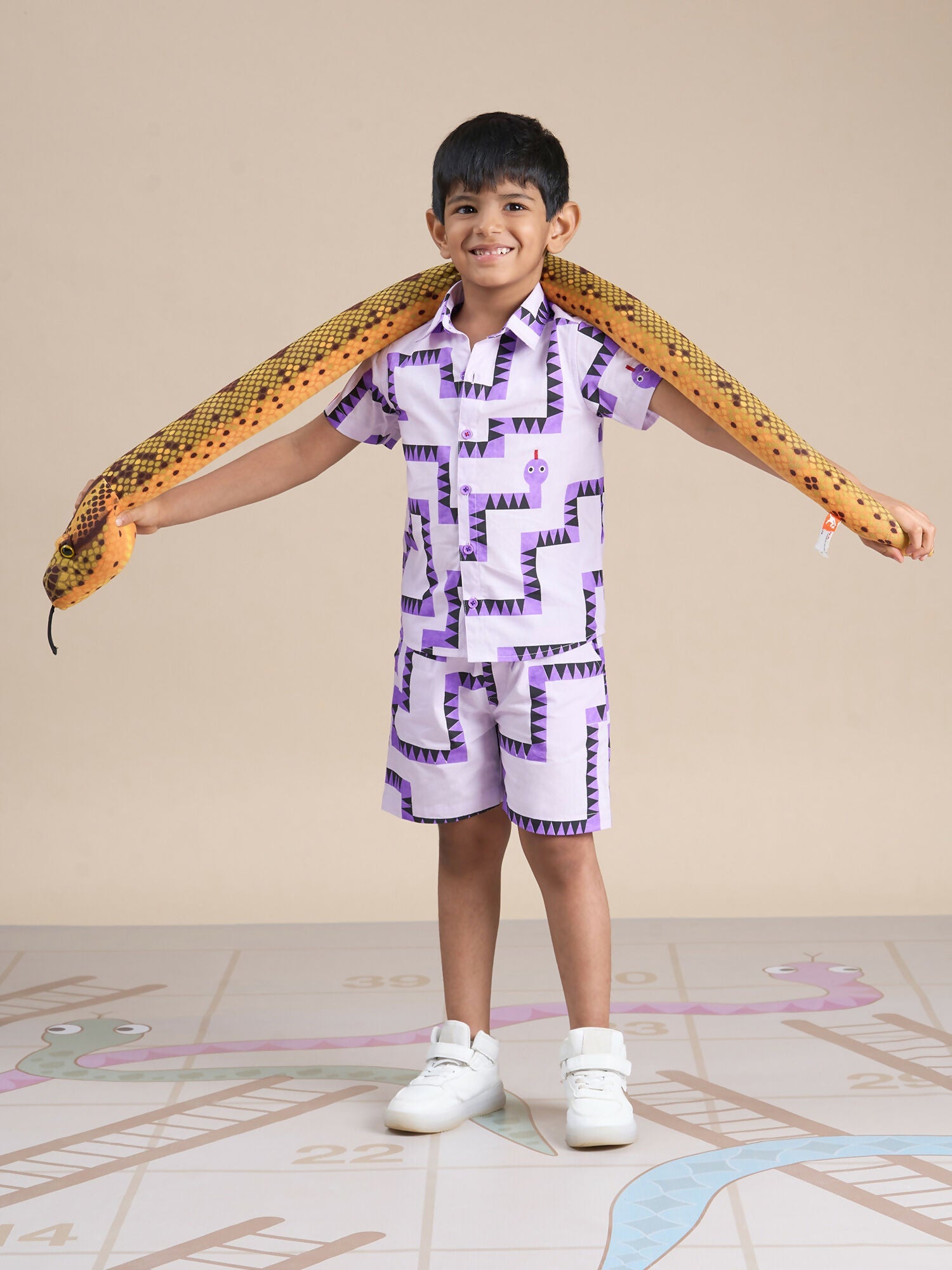 Snakes and Ladders Boys Purple Table Print Shirt and Boxer Set from Siblings Collection | Grocsy