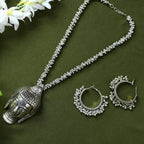 Mominos Fashion Johar Kamal Silver-Plated Brass Finish Budha Long Neckalce For Women