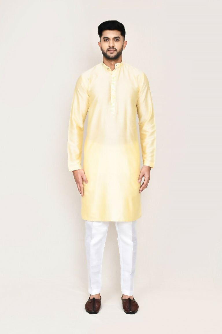 Joban Fashion Cream Colored Art Silk Fabric Kurta With Straight Fit Pant | Grocsy