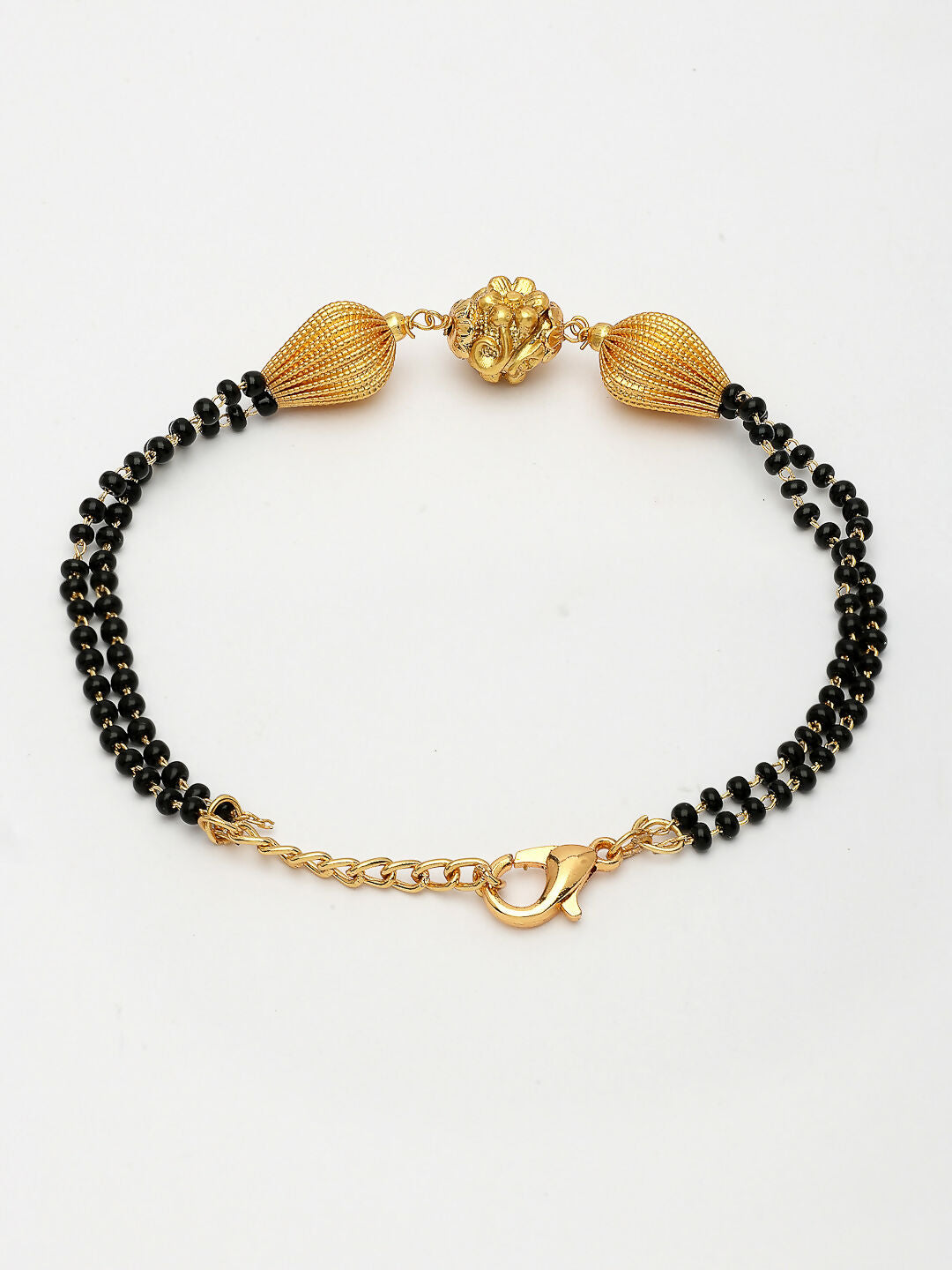 NVR Women Gold-Polished & Black Brass Hand Mangalsutra Link Bracelet | Grocsy