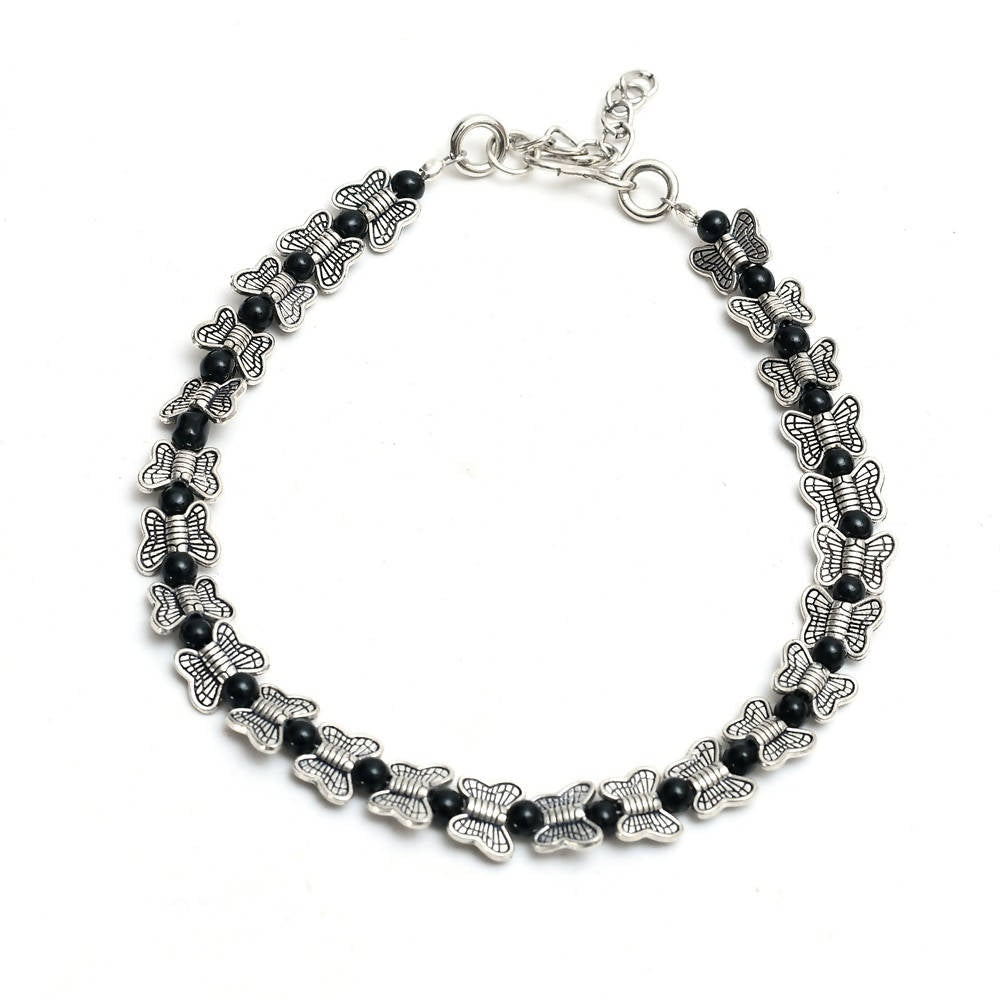 Mominos Fashion Kamal Johar Oxidised Silver Butterfly Anklets | Grocsy