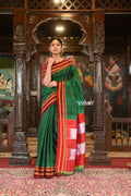 Very Much Indian Handloom Cotton Viscose Ilkal Saree Bright Green With Red Border | Grocsy