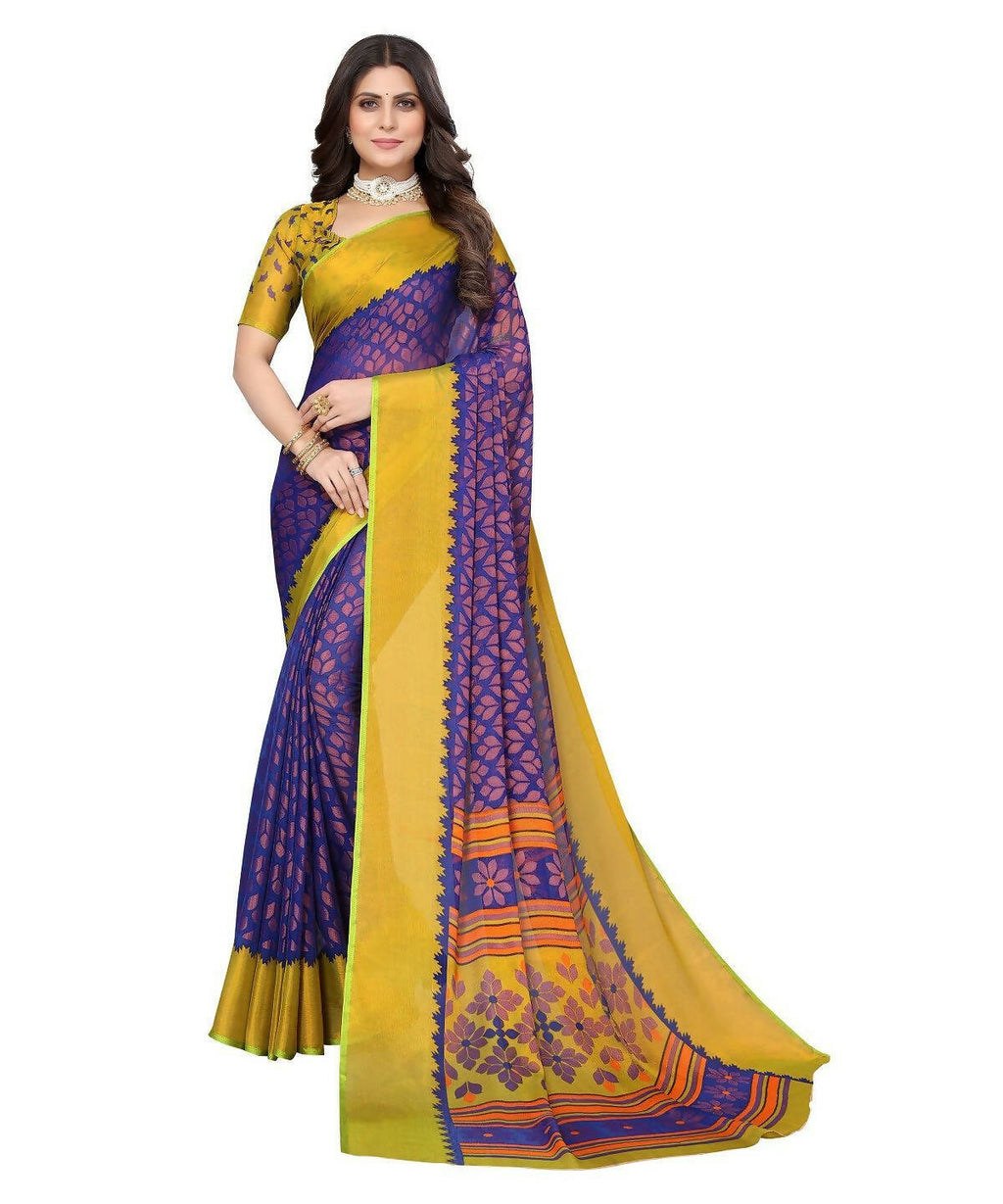 Vamika Blue Chiffon Brasso Bollywood Style Woven Saree (ALIZA BLUE) | Grocsy