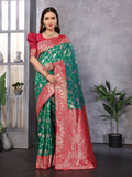 Joban Fashion Banarasi Green Woven Soft Silk Saree | Grocsy
