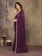 Partywear traditional Georgette Wine Fancy Saree - Anbazaar | Grocsy