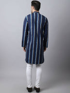 Even Apparels Navy Pure Cotton Men's Kurta With Band Collar (STR1169) | Grocsy