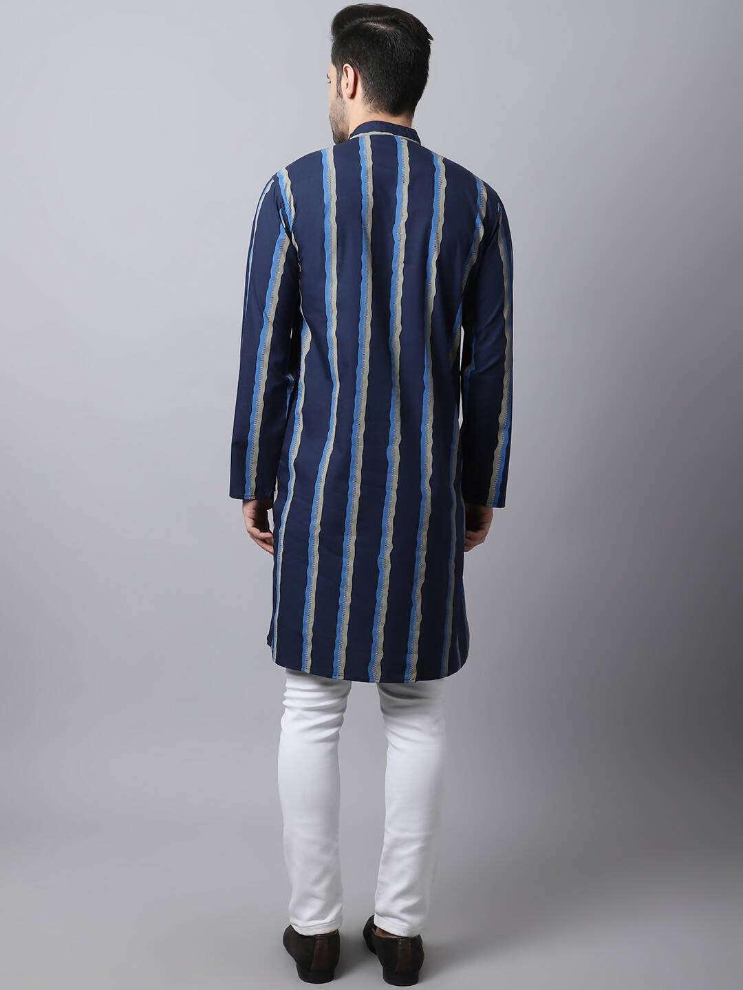 Even Apparels Navy Pure Cotton Men's Kurta With Band Collar (STR1169) | Grocsy