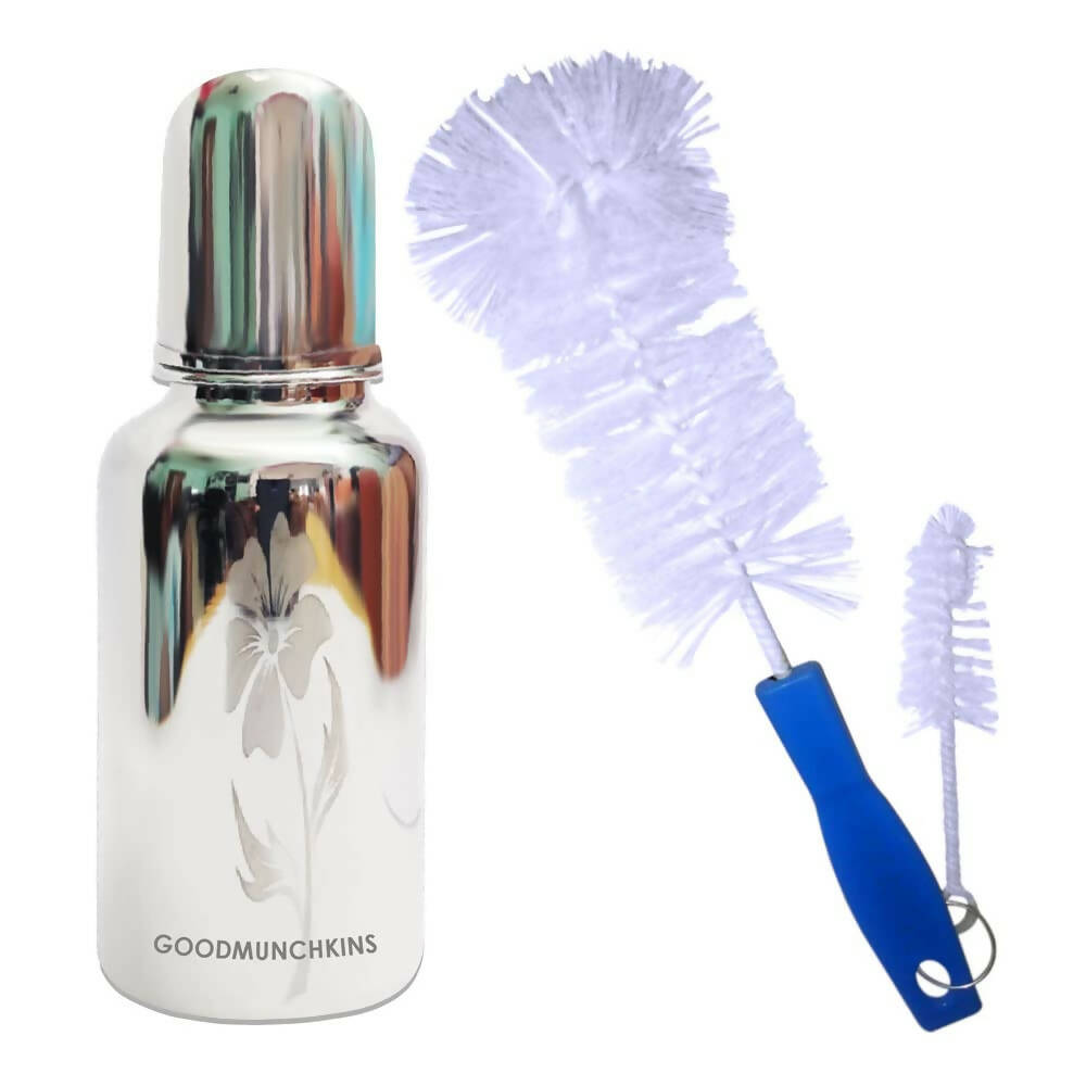 Goodmunchkins Stainless Steel Baby Feeding Bottle 304 Grade for Infants/Toddlers with Bottle Cleaning Brush-220ml | Grocsy