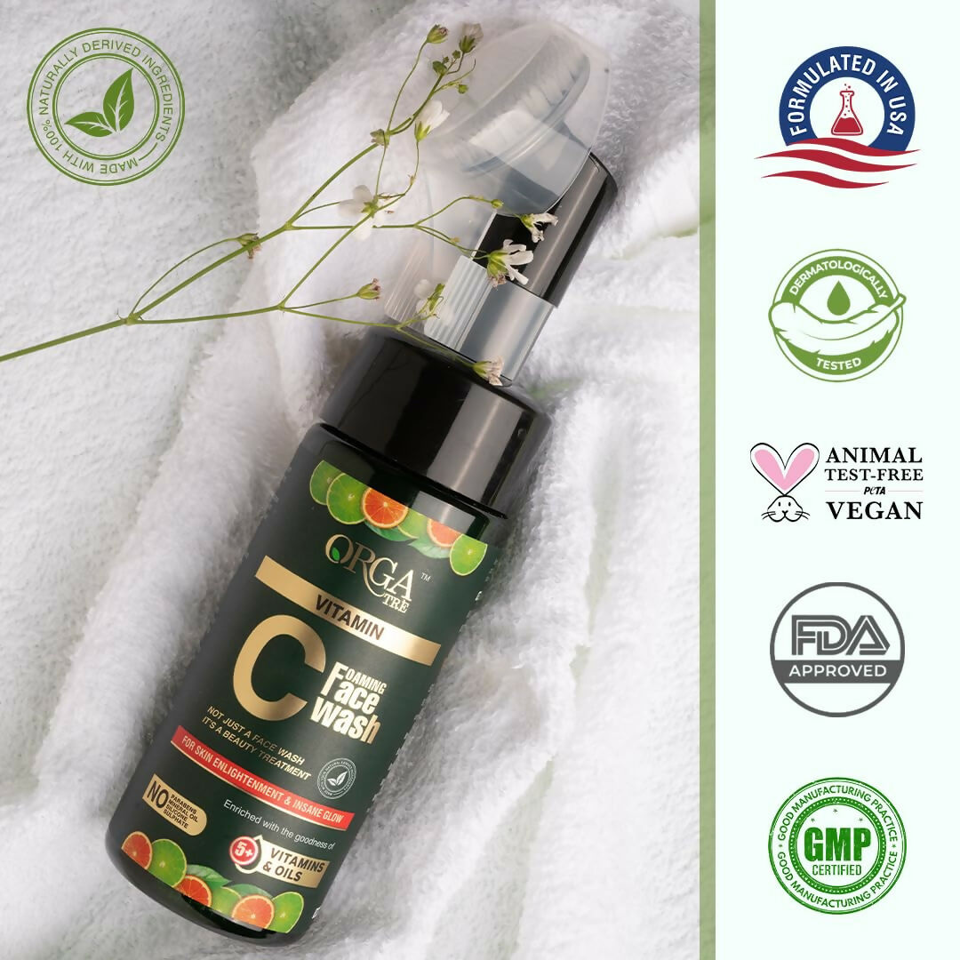 Orgatre Vitamin C Foaming Face Wash with Built-in Silicon Brush, Niacinamide Foaming cleanser for Acne prone Skin | Grocsy