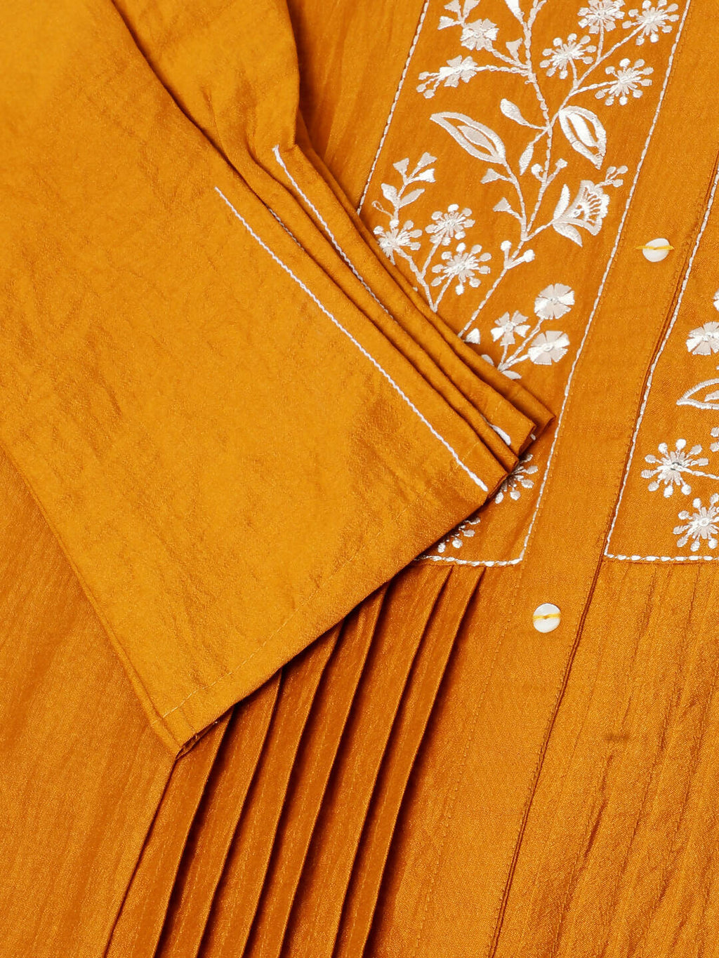 Mustard Chinon Yoke Embroidered A-line Top - Tarini | Grocsy