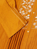 Mustard Chinon Yoke Embroidered A-line Top - Tarini | Grocsy