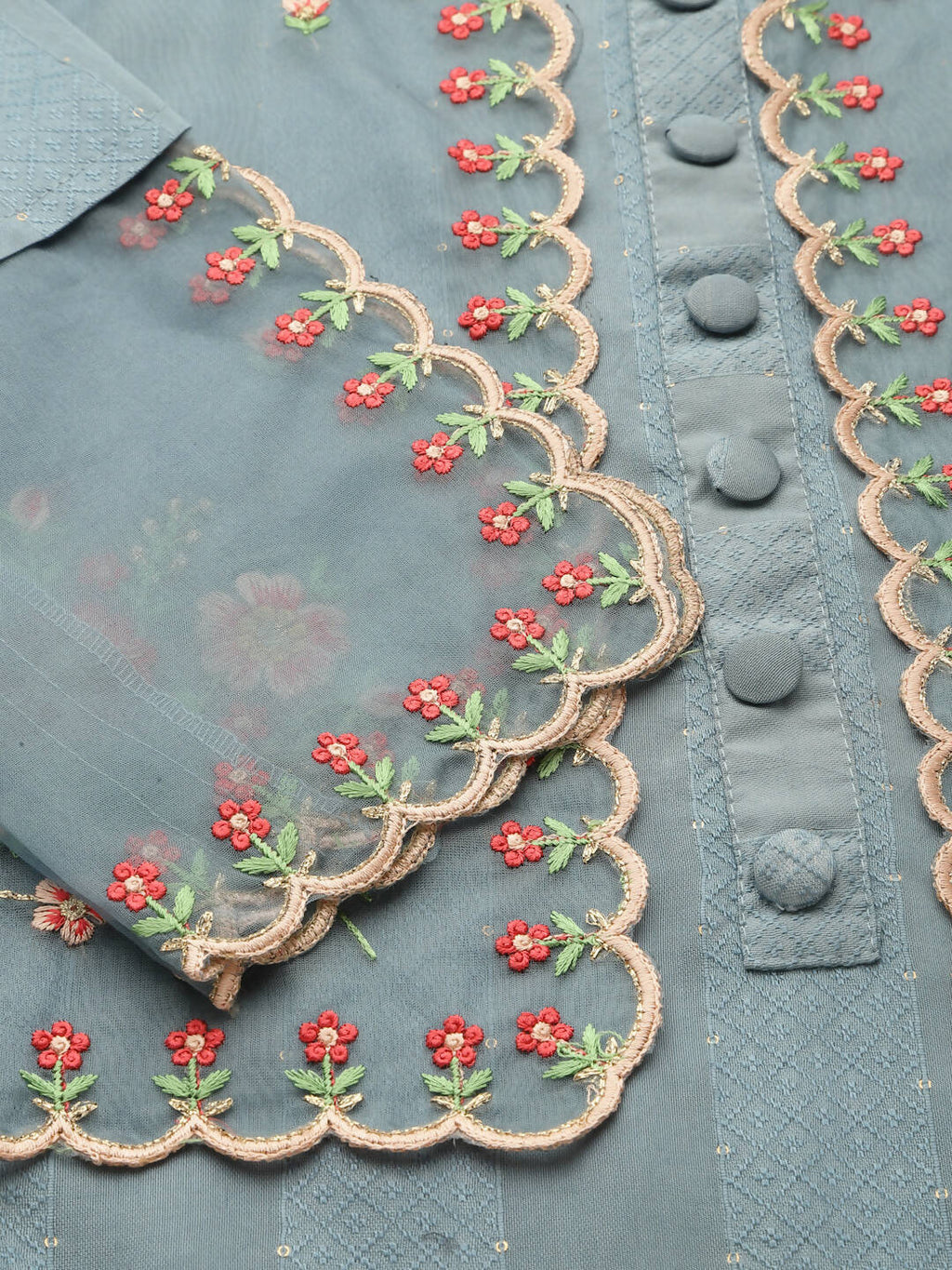 Sky Blue Embroidered Chinon Straight Kurta With Trouser & Dupatta - Salimar | Grocsy