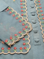 Sky Blue Embroidered Chinon Straight Kurta With Trouser & Dupatta - Salimar | Grocsy