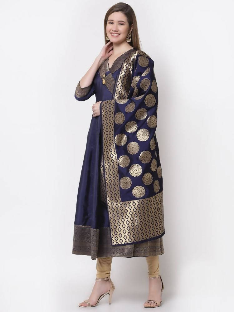 Myshka Blue Color Silk Solid Anarkali Gown With Dupatta | Grocsy