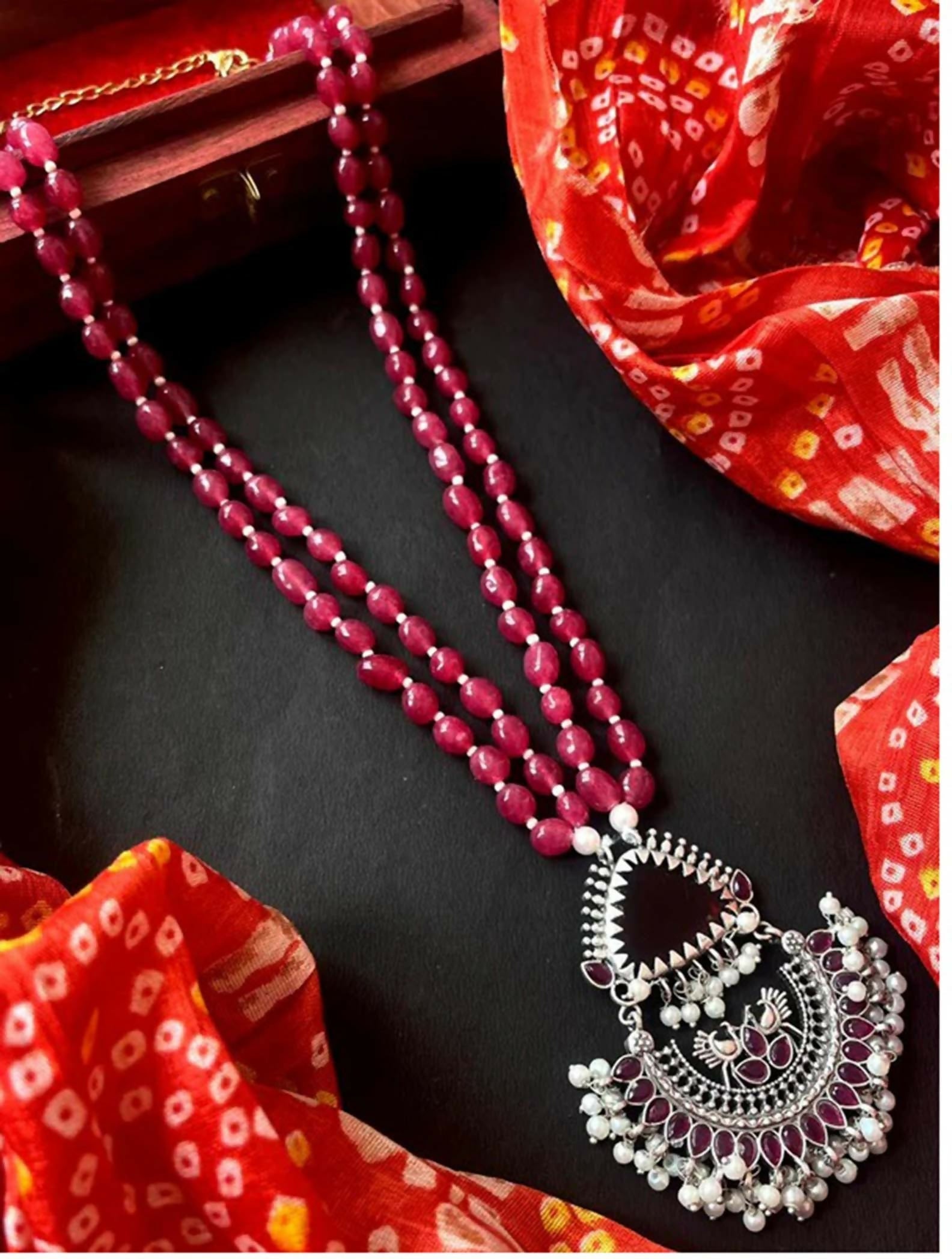 Joban Fashion Oxidized Pendant Stone Beads Mala Necklace