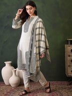 Sangria Self Design Straight Kurta & Trouser With Dupatta | Grocsy