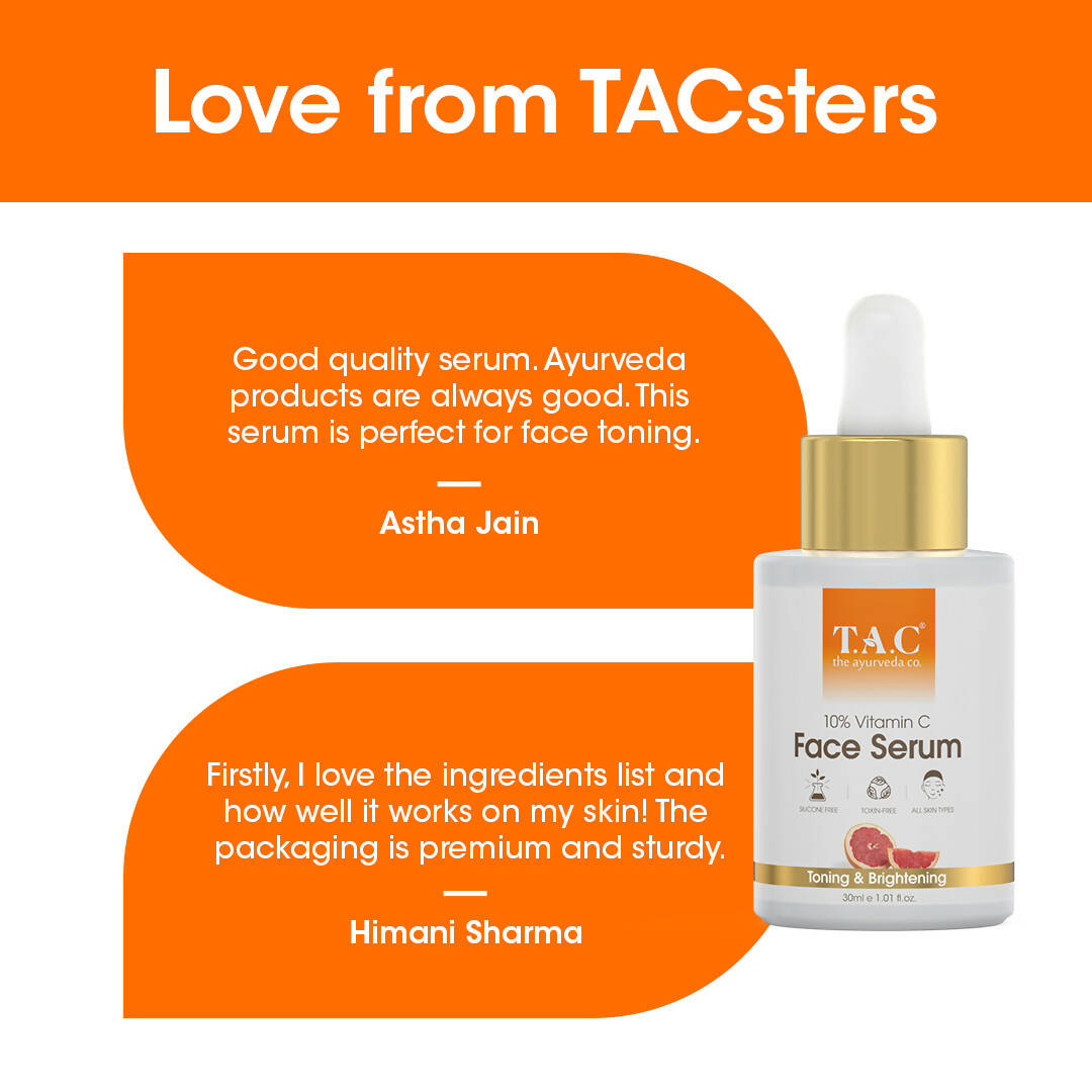 TAC - The Ayurveda Co. 10% Vitamin C Face Serum for Toning, Brightening & Glowing Skin For Women & Men | Grocsy