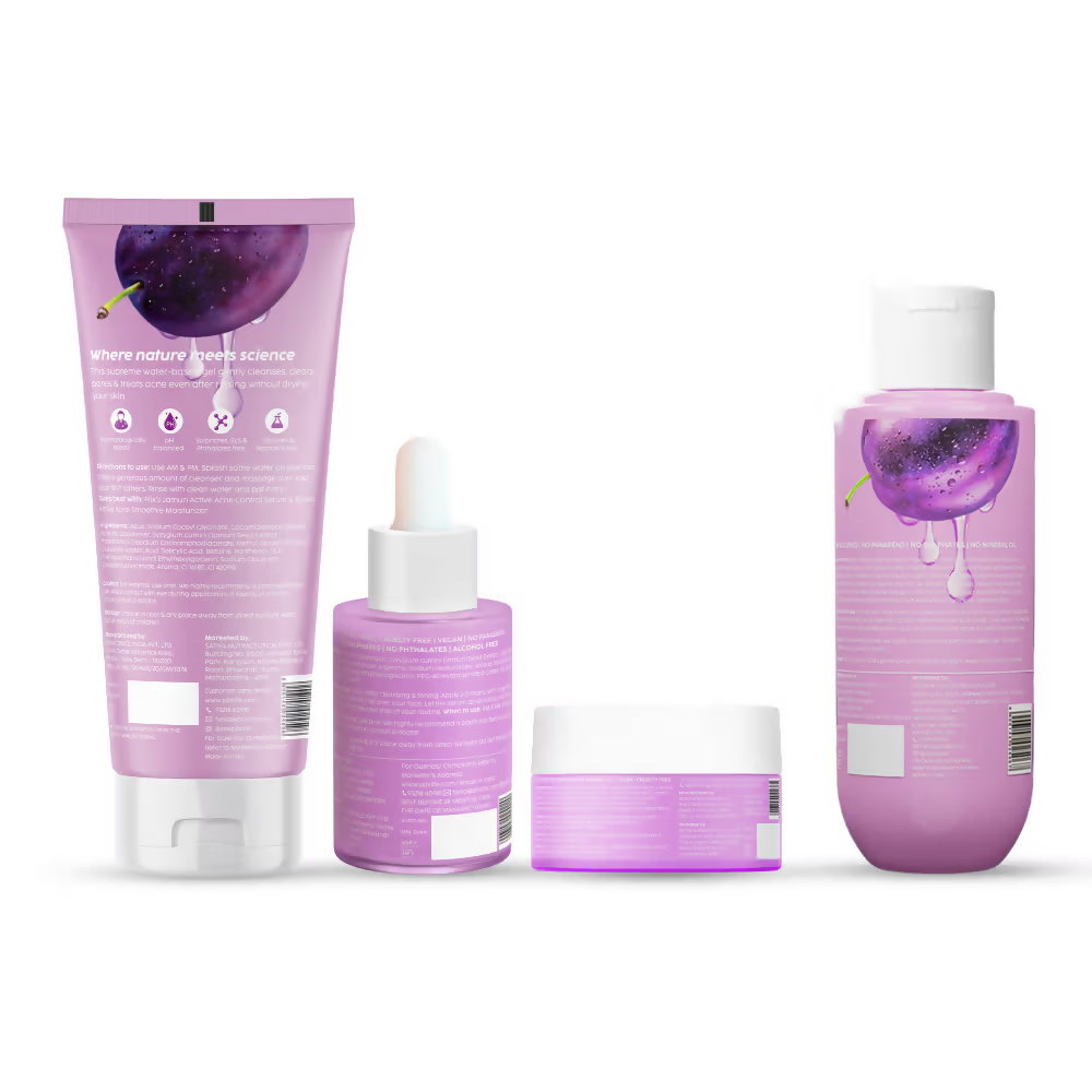 PLIX The Plant Fix Jamun Active Acne Regime - Cleanser, Acne Mark Serum, Moisturizer & Body Wash For Women & Men | Grocsy