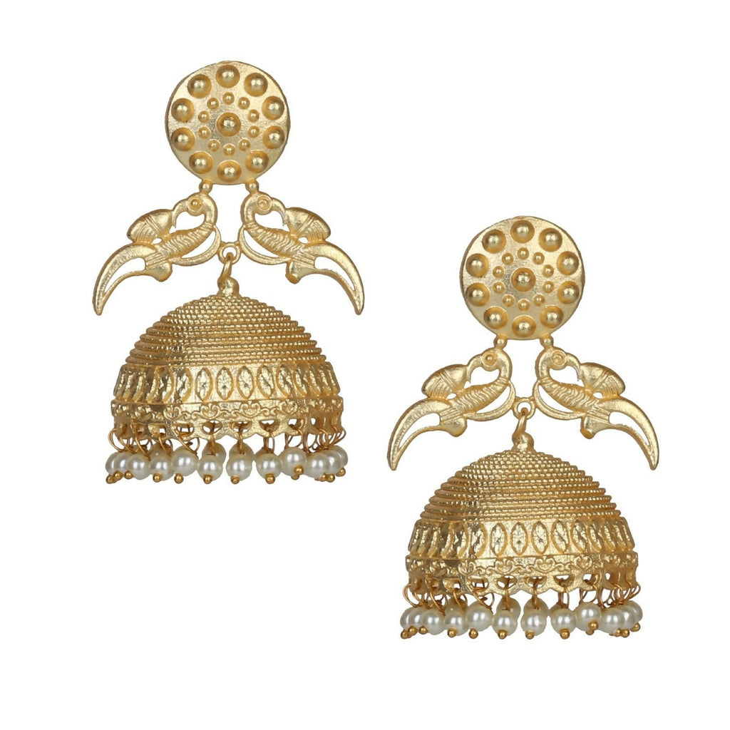 Joban Fashion Women Matte Gold Brass Jhumka | Grocsy