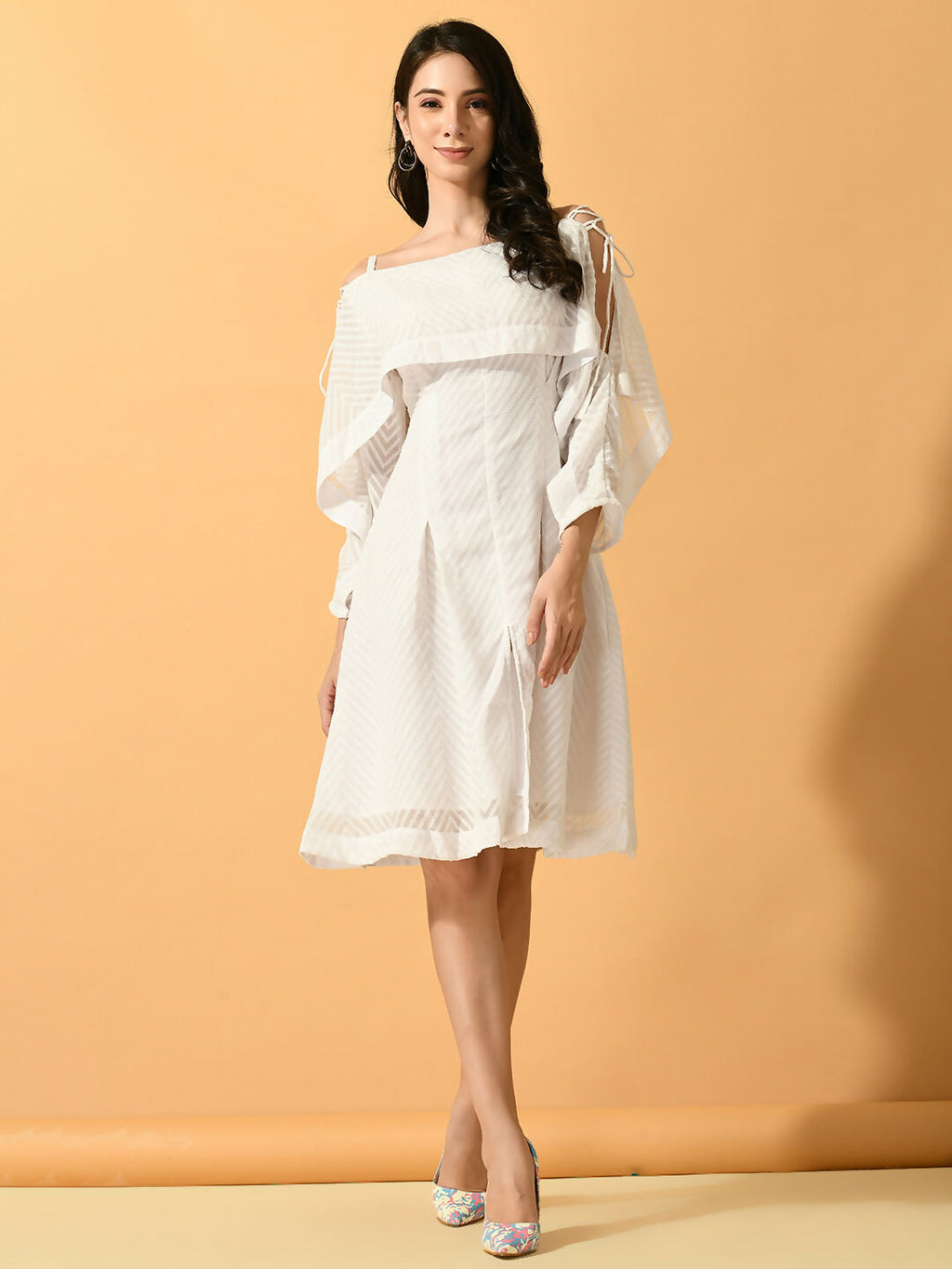 Myshka Women's White Fit and Flare Party Dress | Grocsy