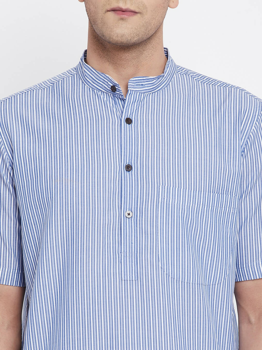 Even Apparels Blue Men's H/S Pure Cotton Kurta With Band Collar | Grocsy