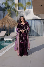 Joban Fashion Maroon Kurta Set Velvet Embroidery Sequence Work | Grocsy