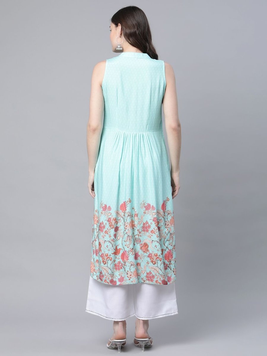 Ahalyaa Women's Sky Blue Rayon Printed Kurta Palazzo Set | Grocsy