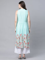 Ahalyaa Women's Sky Blue Rayon Printed Kurta Palazzo Set | Grocsy