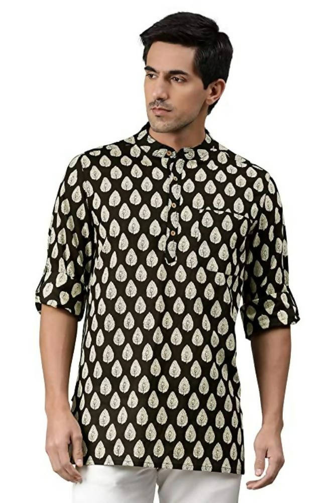 Janasya Men's Black Cotton Kurta | Grocsy