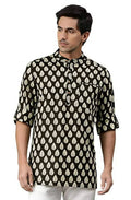 Janasya Men's Black Cotton Kurta | Grocsy