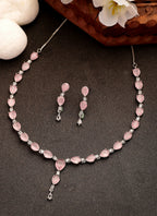 NVR Women's Silver-Plated Pink CZ-Studded Handcrafted Jewellery Set | Grocsy