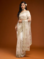 kasee Floral Embroidered Net Saree | Grocsy