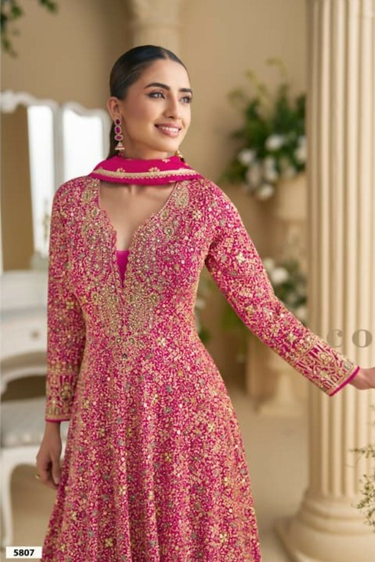 Anaita Rani Pink Real Georgette Readymade Anarkali Gown with Embroidery & Sequence Work | Grocsy