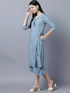 Myshka Stylish Grey Viscose 3/4 Sleeve Women's Kurta Palazzo Set | Grocsy