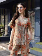 Orange Rayon Paisley Printed Top with Matching Bottom - Eesha | Grocsy