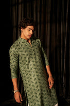 Green viscose Chikankari Embroidery Work Men's Traditional Kurta Set - Mahotsav | Grocsy