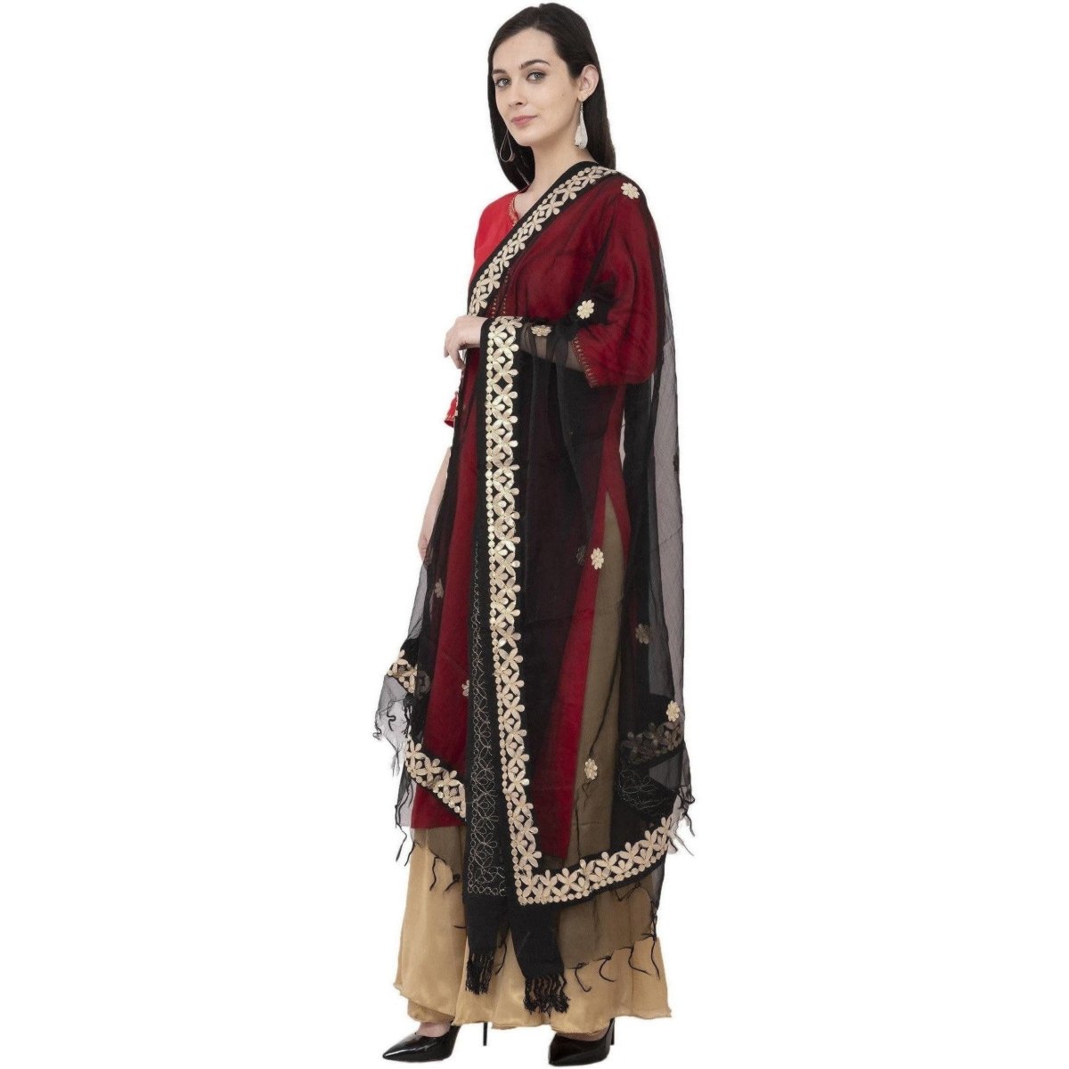 A R Silk Orgenza Gota Patti Fancy Dupatta Color Black Dupatta or Chunni | Grocsy
