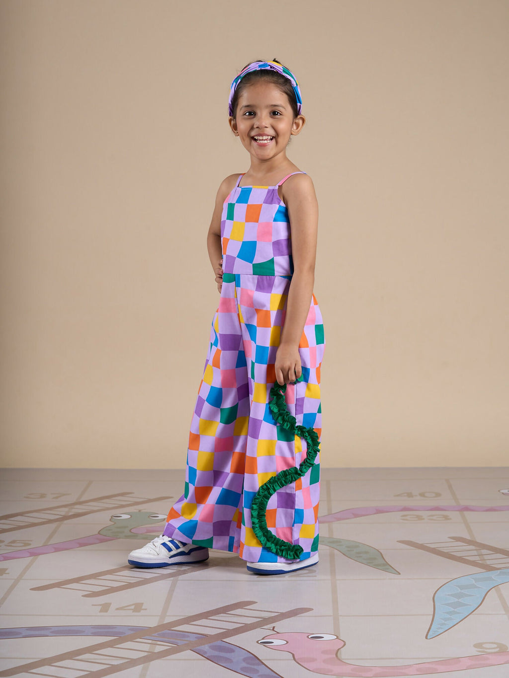 Snakes and Ladders Girls Multi Color Rotary Print Jumpsuit from Siblings Collection | Grocsy