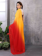 Partywear Designer Yellow & Red Georgette Fancy Saree - Satrangi | Grocsy