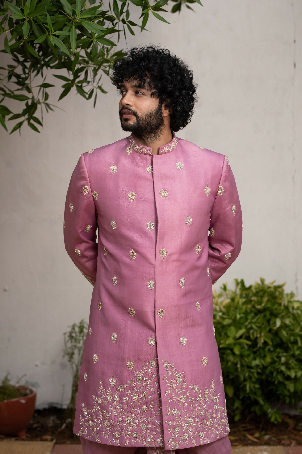 Purple Sherwani Set by Hilo Design | Grocsy